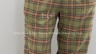 ts(s) * Tartan Plaid Cotton Viscose Twill Cloth Drawstring Pants * Olive