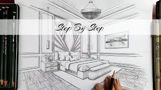 How to Draw A Bedroom In Two Point Perspective| Step By Step