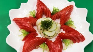 Beautiful Art Of Tomato And Cucumber Carving & Design | How To Make Vegetable Decoration