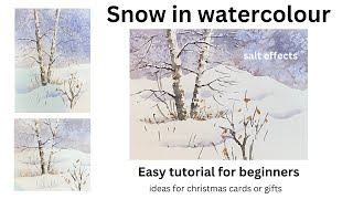 Snow in watercolour : easy tutorial  ideas for christmas cards and gifts