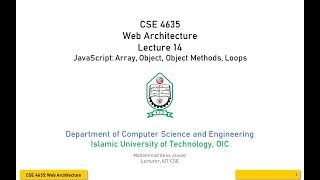 JavaScript: Array, Object, Object Methods, Loops [CSE 4635: Lecture 14]