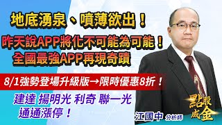 2022.07.13【地底湧泉、噴薄欲出！昨天說APP將化不可能為可能！全國最強APP再現奇蹟：建達 揚明光 利奇 聯一光 通通漲停！8/1強勢登場升級版→限時優惠8折！】點股成金江國中分析師