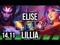 ELISE vs LILLIA (JGL) | 11/0/6, Legendary, 600+ games | EUW Master | 14.11