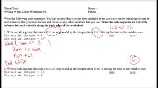 VB Writing While Loops Worksheet 2
