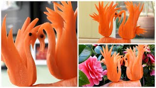 Beautiful Carrot Swan Carving Design - Vegetable Carving Garnish - Sushi Garnish - Food Decoration
