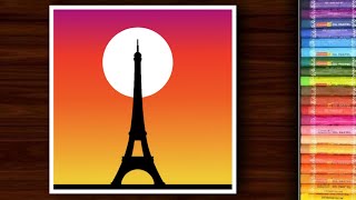 Oil pastel scenery drawing for beginners | Eiffel Tower | #shorts