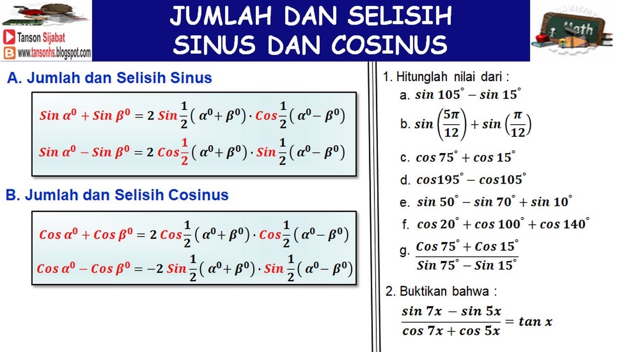 TRIGONOMETRI | PEMBUKTIAN JUMLAH DAN SELISIH SINUS - COSINUS - YouTube