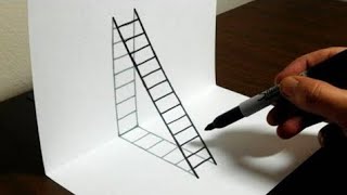 How to Draw a 3D Ladder - Trick Art For Kids || pencil art || Kampit Art 1999