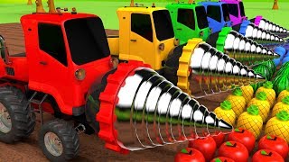 Harvesting Fruits with Drill Construction Vehicle Learn Colors for Kids Children