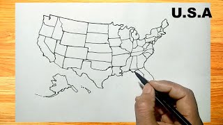 How to draw U.S.A map || USA blank map drawing
