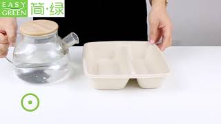 EASY GREEN Bamboo Sugarcane Paper Biodegradable Microwavable rectangle 2 compartment Food Packaging