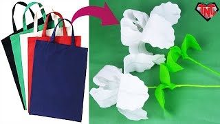 How to make origami flowers from shopping bags | DIY Iris Flower | Best out of waste home decoration