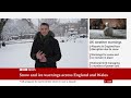 heavy snow causes travel disruption across uk as weather warnings remain in place bbc news