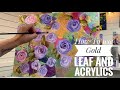 How To Paint ROSES & APPLY GOLD LEAF 🎨🖌️ acrylic