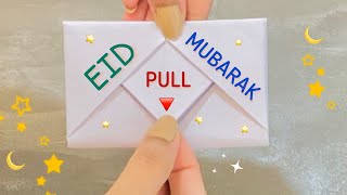 White paper Eid Mubarak Card🌙/No glue ,No scissors and No tape envelope card for Eid😍