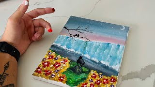 Easy Waterfall Painting | Finger Painting Technique | Acrylic Tutorial for Beginners