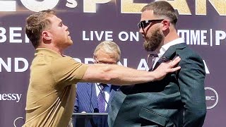 CANELO AND CALEB PLANT SWING AT EACH OTHER DURING FACE TO FACE! CHAOS ERUPTS AT FIRST FACE OFF!