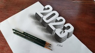 How to draw 2023 number 3d trick art on paper || pencil drawing step by step for beginners