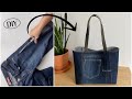 FREE PATTERN ~ Learn How to turn a pair of Old Jeans into a stylish Tote Bag.