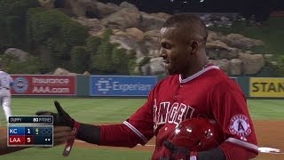 KC@LAA: Green doubles to right-center, plates Aybar