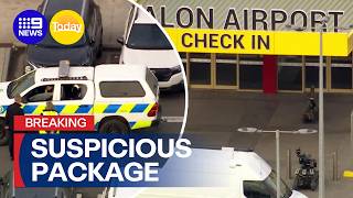 Avalon Airport terminal evacuated and suspect detained after bomb scare | 9 News Australia