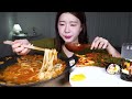 asmr mukbang spicy kimchi udon 🔥 spam cheese gimbap u0026 spicy green onion kimchi 🥵