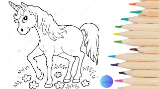 Easy drawing of a rainbow unicorn 🦄نقاشی آسان اسب تک شاخ رنگین کمان🦄