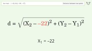 Find the distance between two points p1 (-22,64) and p2 (-99,-17): Step-by-Step Video Solution