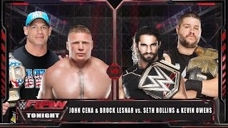 WWE RAW 15 - John Cena & Brock Lesnar vs Seth Rollins & Kevin Owens WWE RAW Full Match HD!