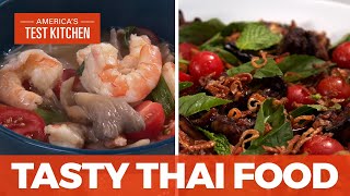 How to Make Thai-Style Hot and Sour Noodle Soup with Shrimp and Crispy Eggplant Salad