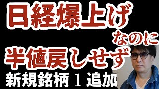 日経爆上げなのに半値戻しせず／新規銘柄1追加