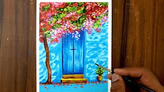 Cherry Blossom Tree Painting | Acrylic Painting of Cherry Blossom House | Daily Painting #33