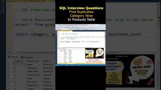 SQL Interview Questions and Answers SQL Query Count Duplicates Category Wise #sqlinterviewquestions