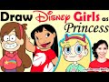 Draw Disney Girls as Pretty Princess | New Art Challenge | Mei Yu Fun2draw - Fun Friday