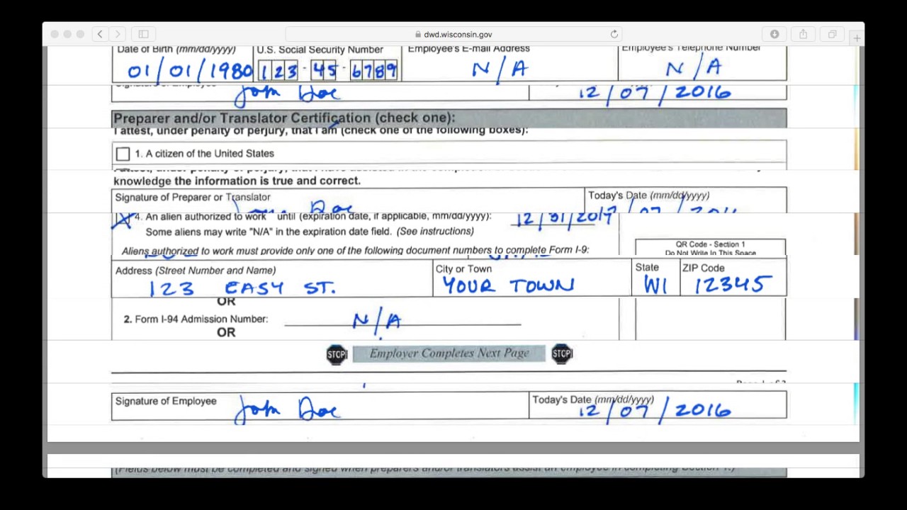 I 9 Employment Verification Form