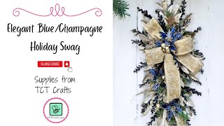 DIY Large Christmas Swag: Navy Blue \u0026 Champagne Gold Elegance | TCT Crafts Tutorial