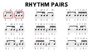 Common rhythm pairs with counting and sticking for drums 🥁