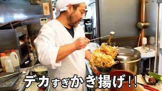 【デカ盛り Huge Portion】どうやって乗ってるの！？超巨大かき揚げ×２丼！とり天×１２丼！若者むけに作ったらスゴイことになってるそば屋！How are they riding that!?