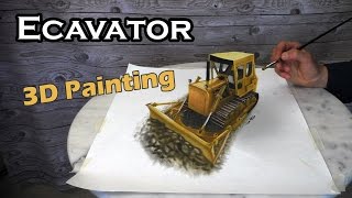 Drawing Excavator "Caterpillar" / 3D Trick Art