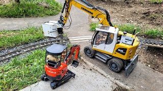 Water drainage for the level crossing, RC excavator Kubota Hutter U17, Liebherr A918, Train IRR