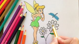Coloring Tinkerbell 🧚:Disney Fairies Coloring Book Page Colored Pencils