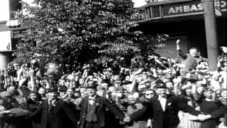 Crowds cheer former Czech President Eduard Benes as he rides along the streets in...HD Stock Footage