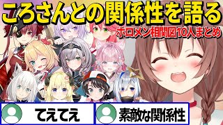 ころさんとの今の関係性や今後やりたい事、またおかころについて語るホロメン10人の相関図各視点まとめ【 戌神ころね ホロライブ切り抜き】