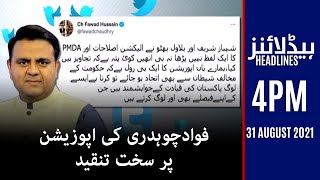 Samaa News Headlines 4pm | Fawad Chaudhry Ki Opposition Par Sakht Tanqeed | SAMAA TV