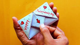 DIY - SURPRISE MESSAGE CARD FOR FRIENDSHIP DAY | Pull Tab Origami Envelope Card/ friendship day card