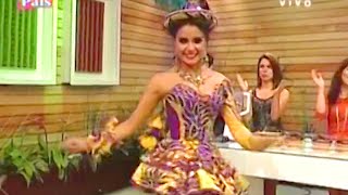 Paola Sanchez, baila morenada con el traje que lució en el carnaval de Oruro