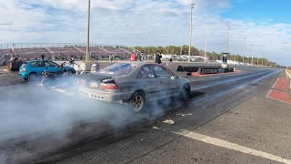 600hp Turbo D16Z6 pushing 40psi at Atco Dragway