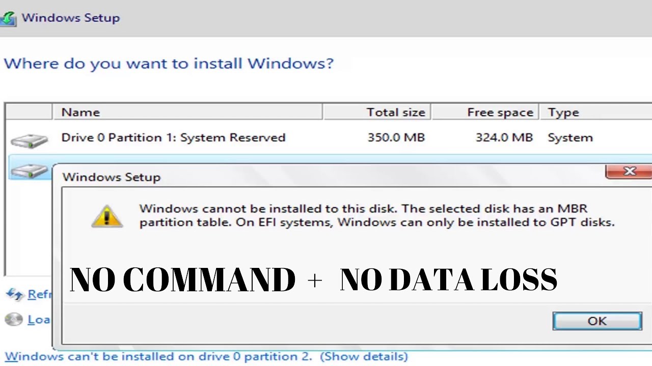 How To Fix Windows Cannot Be Installed To This Disk.The Selected Disk ...