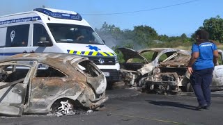 Guadeloupe: burned cars block roundabout after Covid riots | AFP