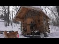 Winter Camping with My Dog in a Greenhouse, Ice Storm, Building Off Grid Log Cabin  Gear Repair